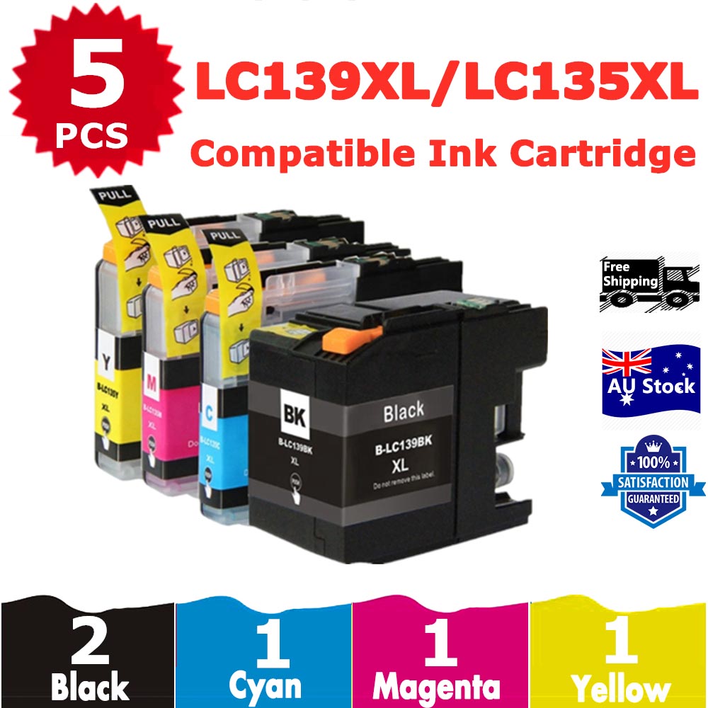 5 Pack InkSales Compatible Brother LC139XL LC135XL LC-139XL LC-135XL Ink Cartridge  (2BK,1C,1M,1Y)