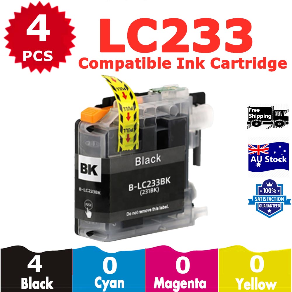 4 Pack InkSales Compatible Brother LC233 LC-233 Black Only Ink Cartridge  (4BK)