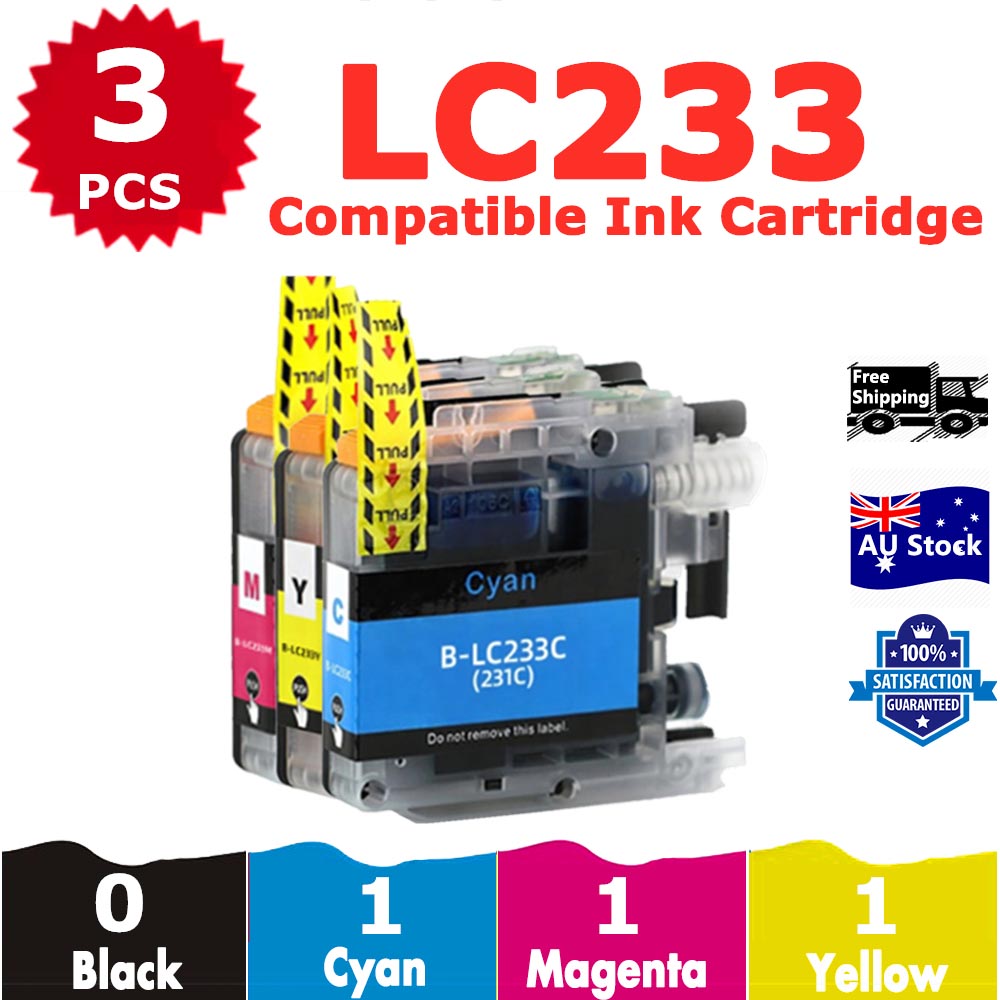 3 Pack InkSales Compatible Brother LC233 LC-233 Cyan Magenta Yellow Only Ink Cartridge  (1C,1M,1Y)