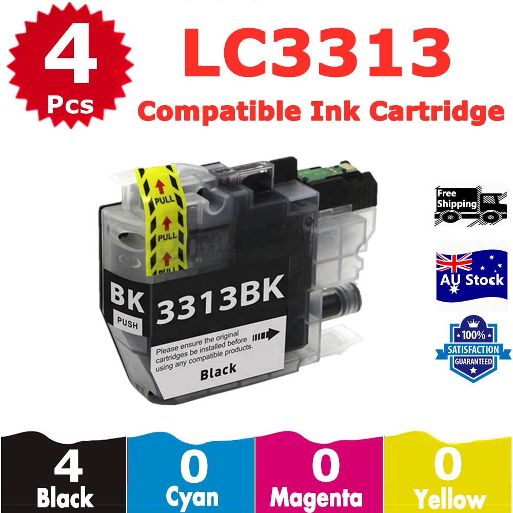 4 Pack InkSales Compatible Brother LC3313 LC-3313 Black Only Ink Cartridge  (4BK)