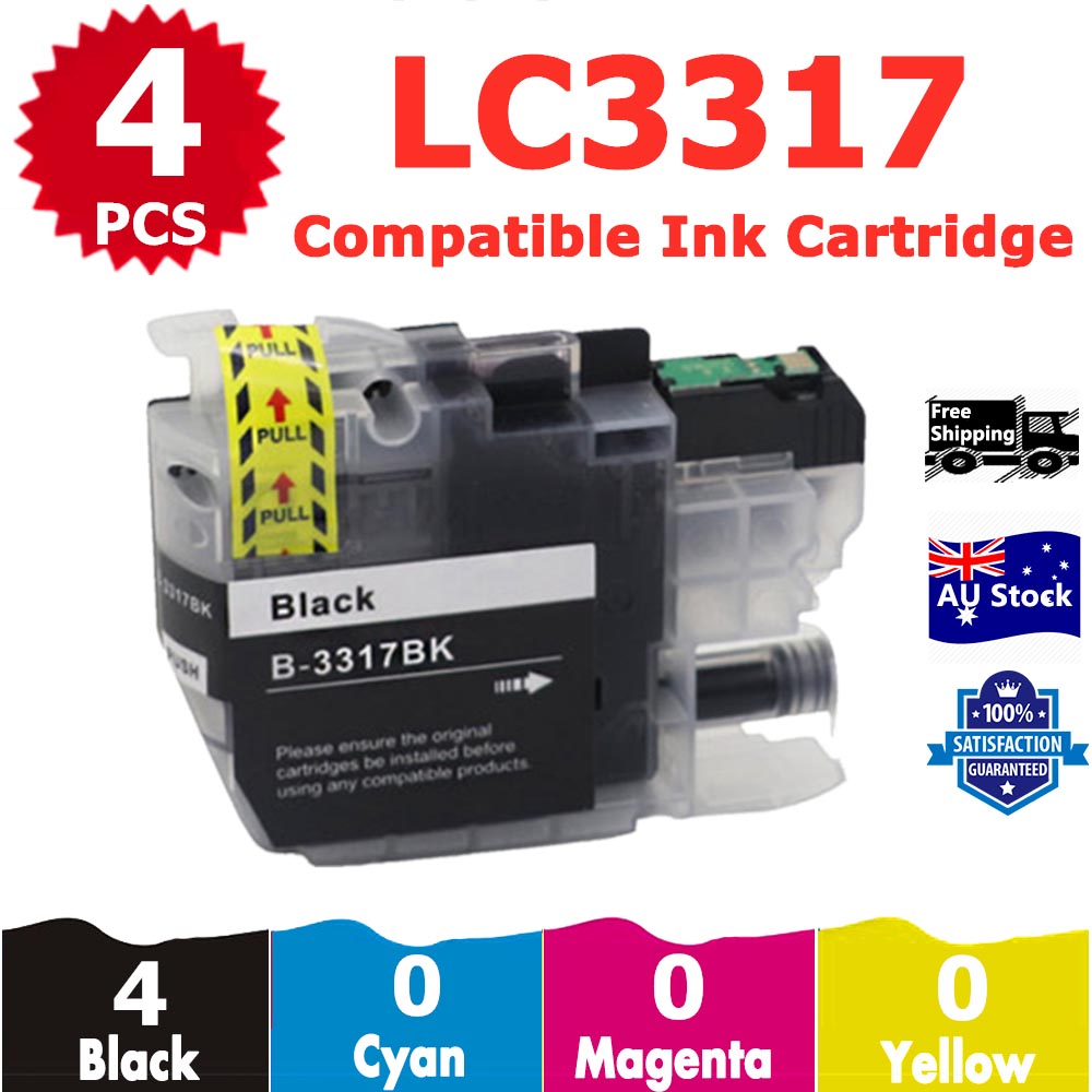 4 Pack InkSales Compatible Brother LC3317 LC-3317 Black Only Ink Cartridge  (4BK)