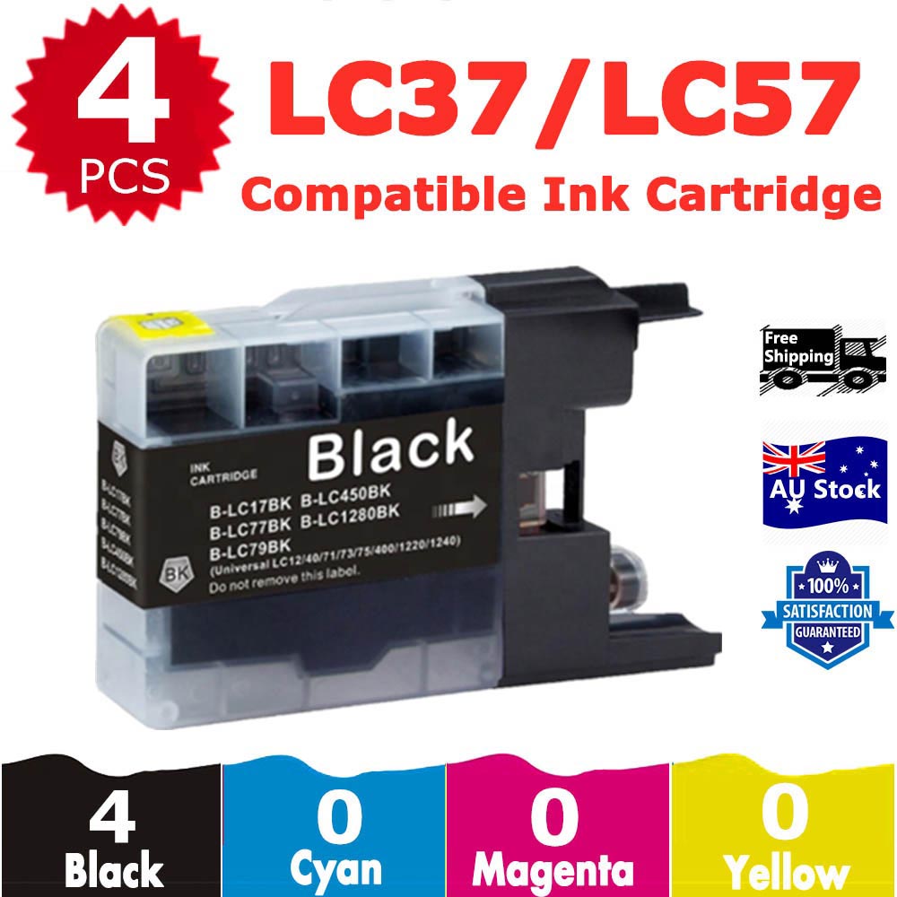 4 Pack InkSales Compatible Brother LC37 LC-37 Black Only Ink Cartridge  (4BK)