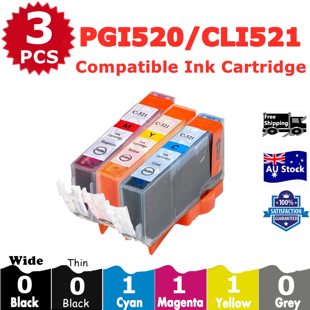 3 Pack InkSales Compatible Canon CLI-521 Cyan Magenta Yellow Only Ink Cartridge  (1C,1M,1Y)