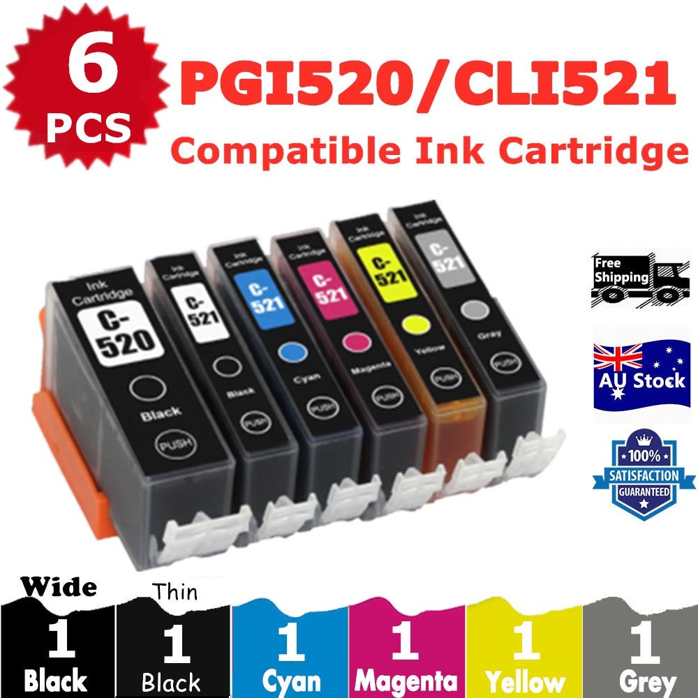 6 Pack InkSales Compatible Canon PGI520 PGI-520 CLI-521 Ink Cartridge  (1BK,1PBK,1C,1M,1Y,1GY)