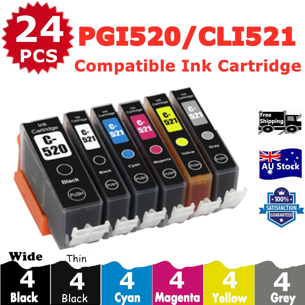 24 Pack InkSales Compatible Canon PGI520 PGI-520 CLI-521 Ink Cartridge  (4BK,4PBK,4C,4M,4Y,4GY)