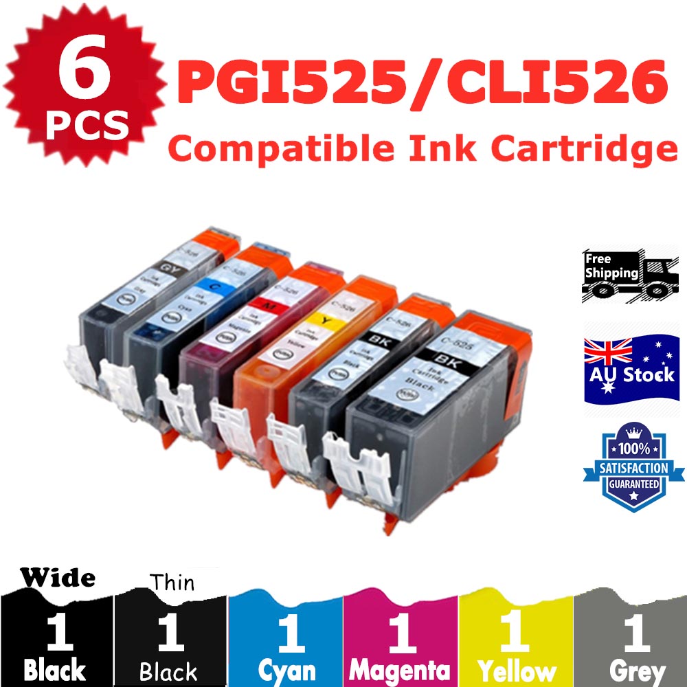 6 Pack InkSales Compatible Canon PGI525 PGI-525 CLI-526 Ink Cartridge  (1BK,1PBK,1C,1M,1Y,1GY)