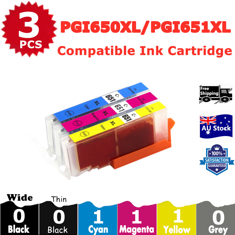 3 Pack InkSales Compatible Canon PGI650  CLI-651XL Cyan Magenta Yellow Only Ink Cartridge  (1C,1M,1Y)