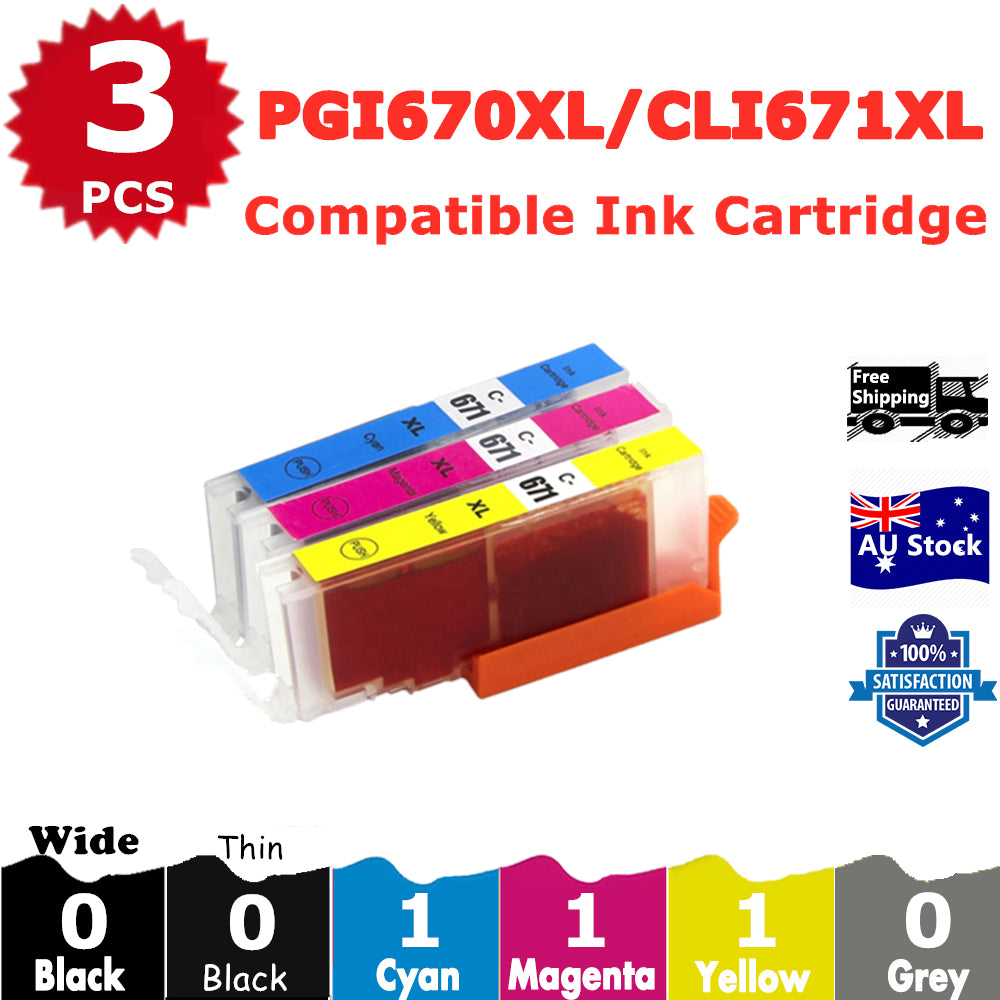 3 Pack InkSales Compatible Canon CLI-671XL Cyan Magenta Yellow Only Ink Cartridge  (1C,1M,1Y)