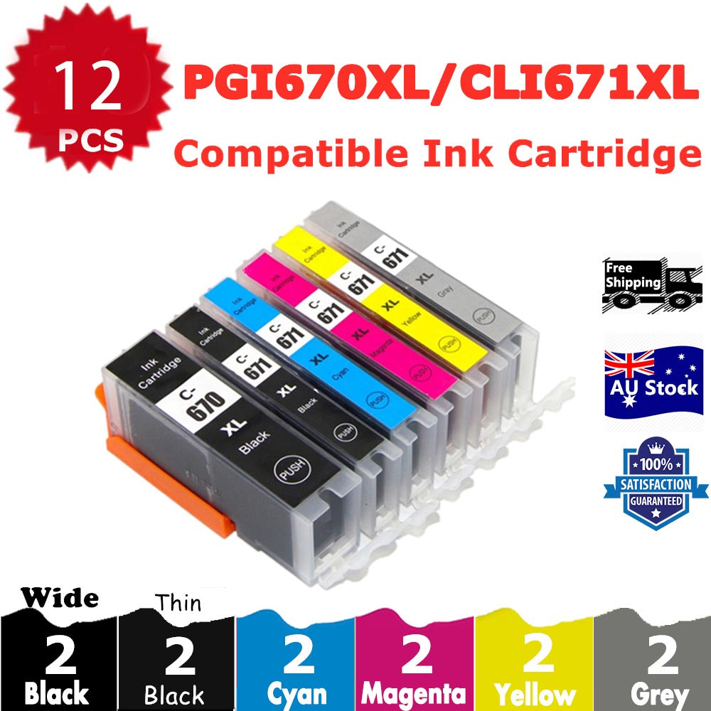 12 Pack InkSales Compatible Canon PGI670XL PGI-670XL CLI-671XL Ink Cartridge  (2BK,2PBK,2C,2M,2Y,2GY)