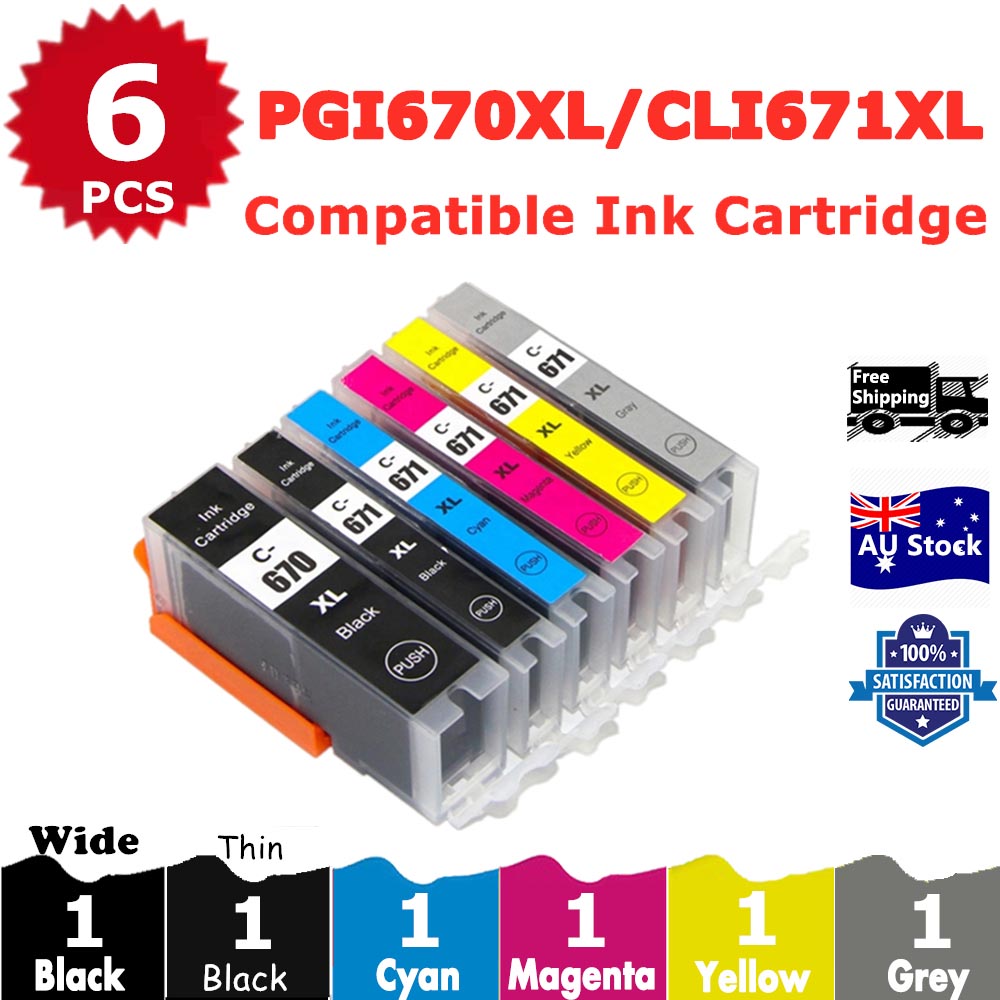 6 Pack InkSales Compatible Canon PGI670XL PGI-670XL CLI-671XL Ink Cartridge  (1BK,1PBK,1C,1M,1Y,1GY)