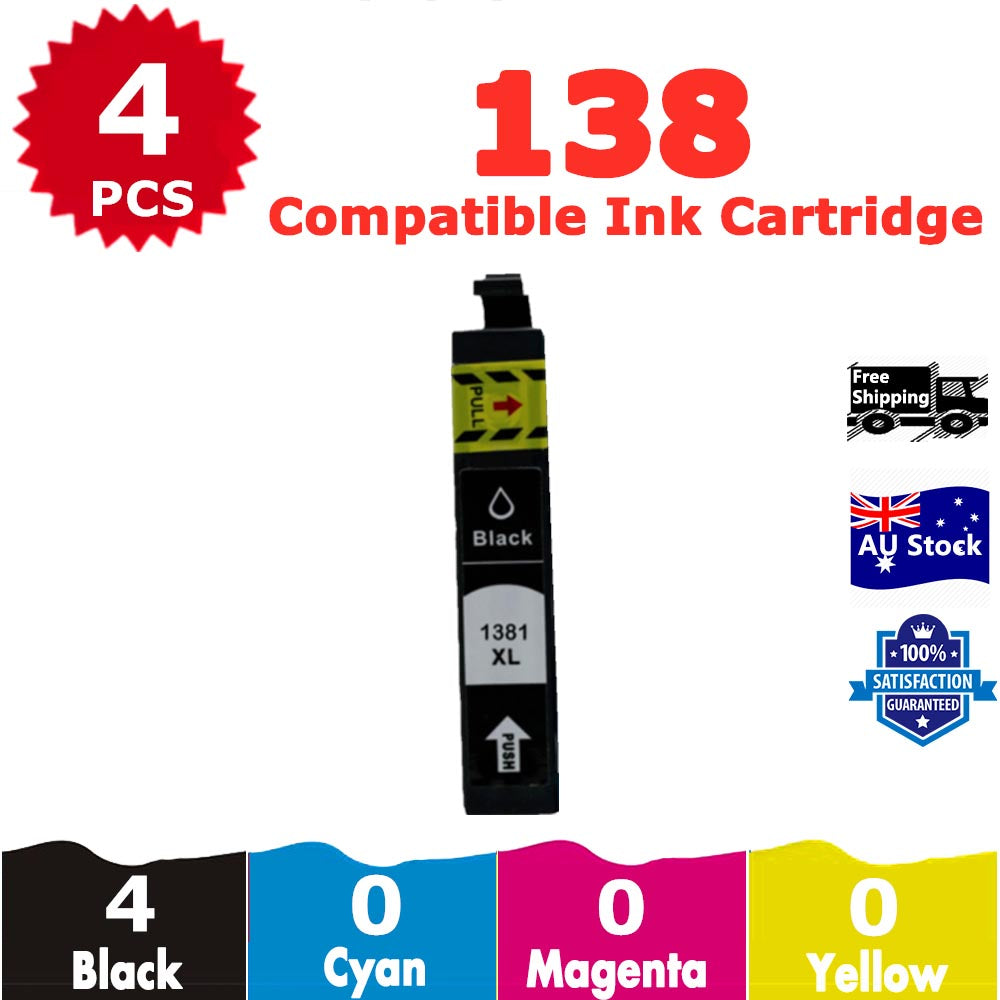 4 Packs InkSales Compatible Epson 138 T1381 Black Only Ink Cartridge  (4BK)