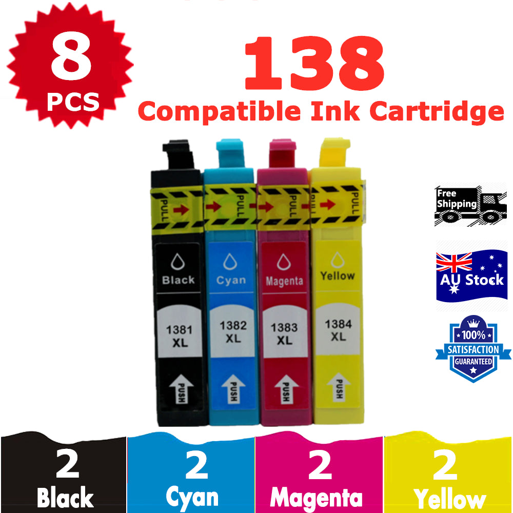 8 Pack InkSales Compatible Epson 138 T1381 T1382 T1383 T1384 Ink Cartridge  (2BK,2C, 2M,2Y)