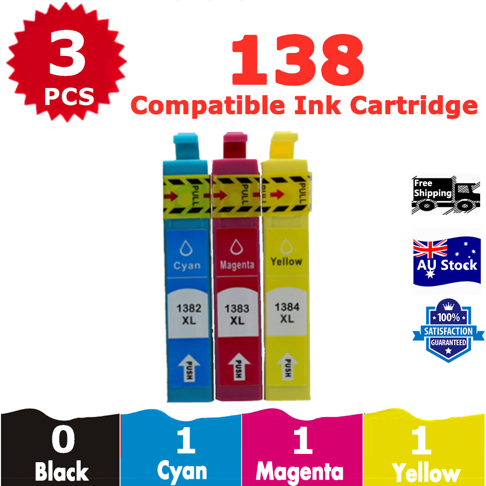 3 Pack InkSales Compatible Epson 138 T1382 T1383 T1384 Cyan Magenta Yellow Only Ink Cartridge  (1C, 1M, 1Y)