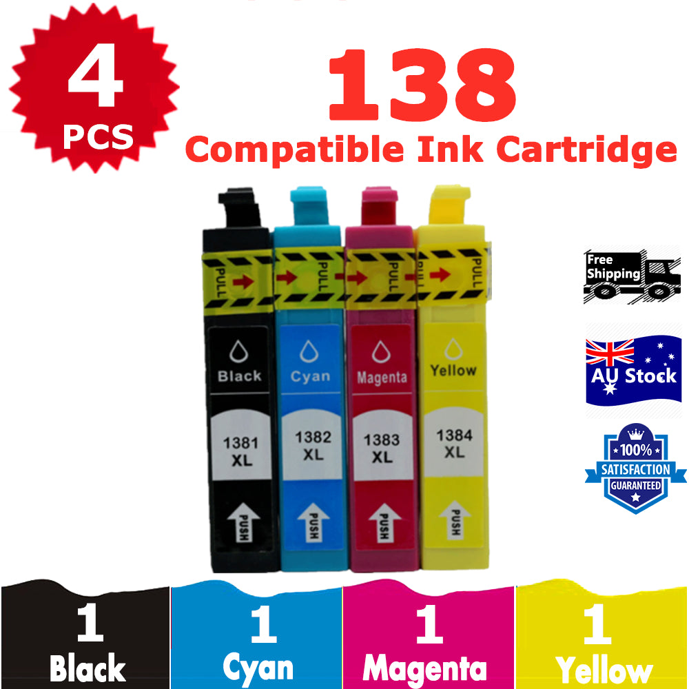 4 Pack InkSales Compatible Epson 138 T1381 T1382 T1383 T1384 Ink Cartridge  (1BK,1C, 1M, 1Y)