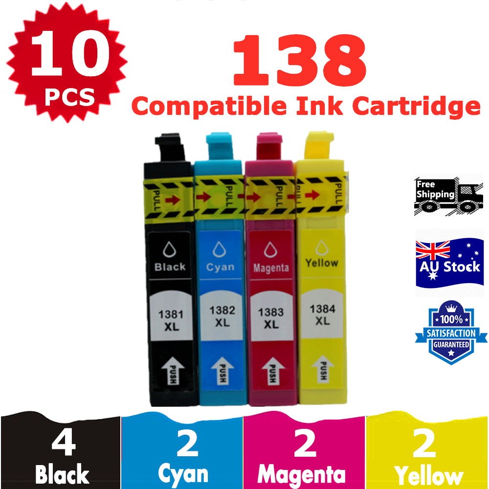 10 Pack InkSales Compatible Epson 138 T1381 T1382 T1383 T1384 Ink Cartridge  (4BK,2C, 2M,2Y)