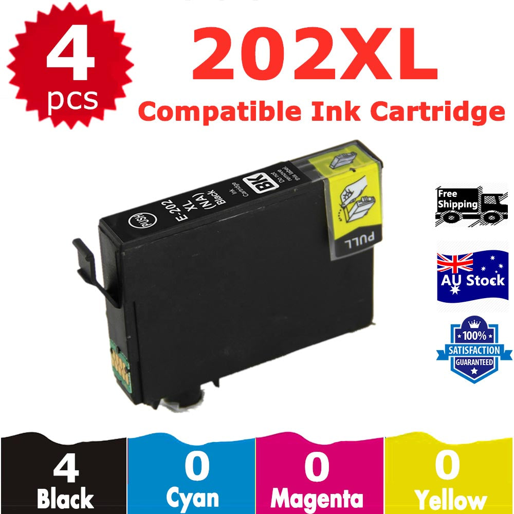 4 Pack InkSales Compatible Epson 202XL C13T02P192 Black only Ink Cartridge  (4BK)