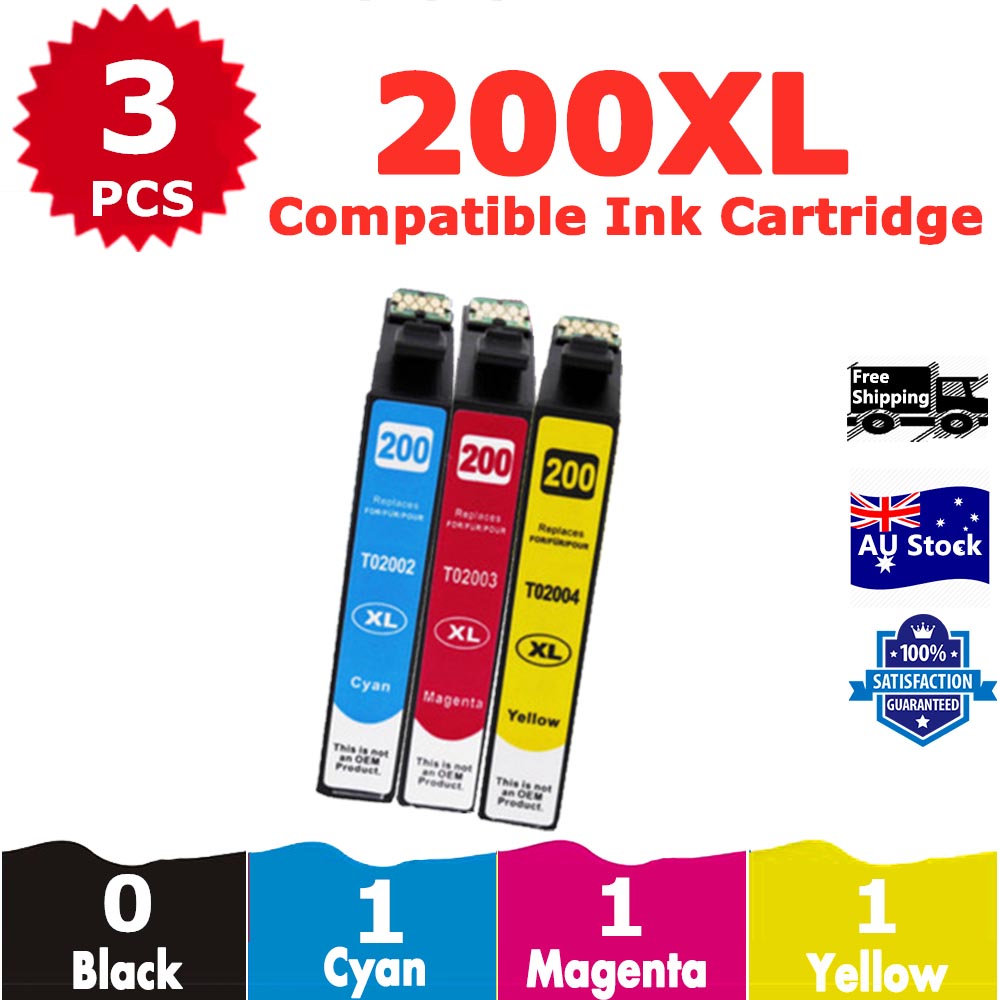 3 Pack InkSales Compatible Epson 200XL C13T201292 C13T201392 C13T201492 Cyan Magenta Yellow Only Ink Cartridge  (1C,1M,1Y)