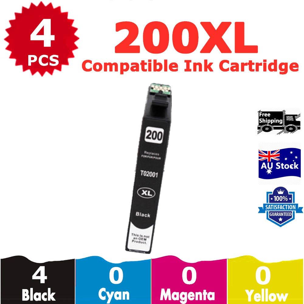 4 Pack InkSales Compatible Epson 200XL C13T201192 Black Only Ink Cartridge  (4BK)