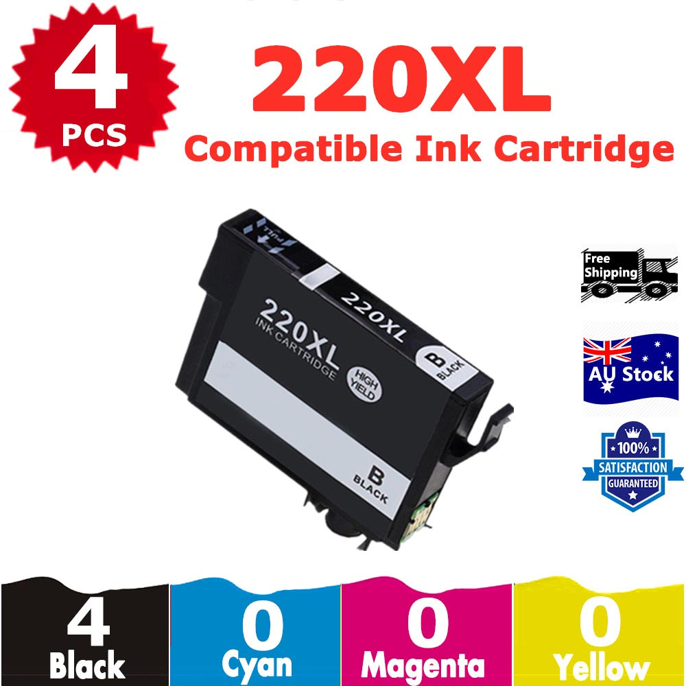 4 Pack InkSales Compatible Epson 220XL C13T294192 Black only Ink Cartridge  (4BK)