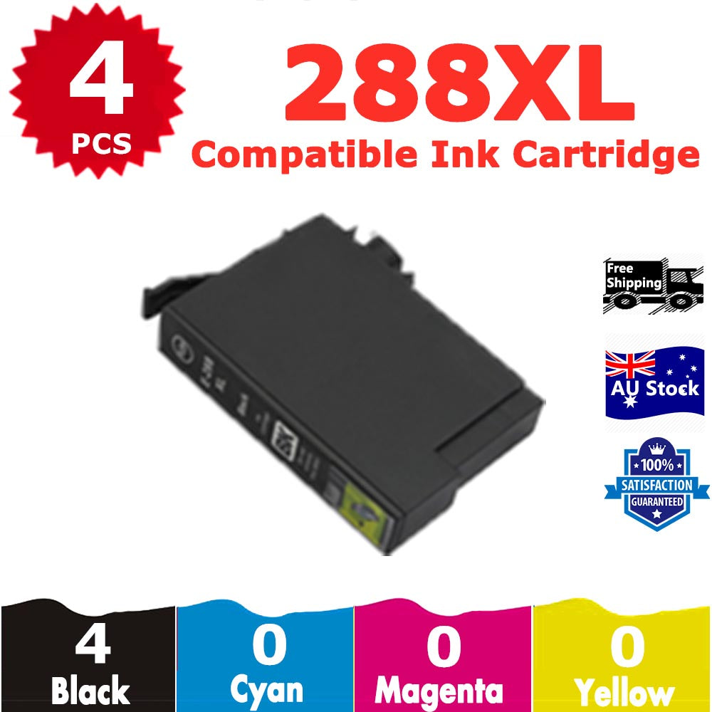 4 Pack InkSales Compatible Epson 288XL C13T306192 Black only Ink Cartridge  (4BK)