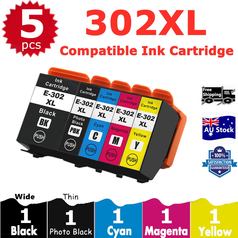 5 Pack InkSales Compatible Epson 302XL C13T01X192 C13T01Y192 C13T01Y292 C13T01Y392 C13T01Y492 Ink Cartridge  (1BK, 1PBK, 1C,1M,1Y)