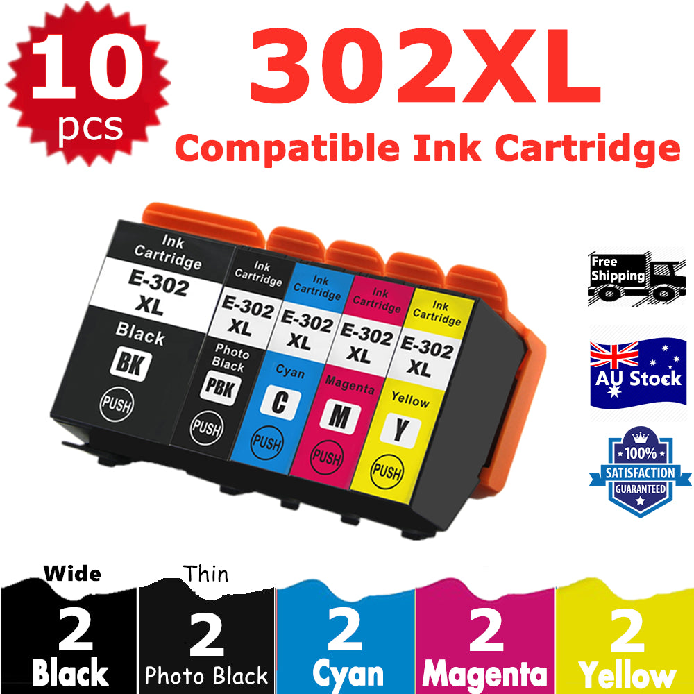 10 Pack InkSales Compatible Epson 302XL C13T01X192 C13T01Y192 C13T01Y292 C13T01Y392 C13T01Y492 Ink Cartridge  (2BK, 2PBK, 2C,2M,2Y)