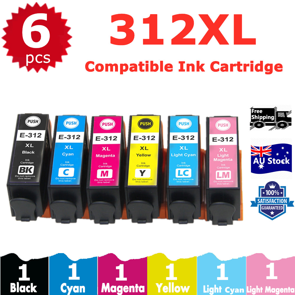 6 Pack InkSales Compatible Epson 312XL C13T183192 C13T183292 C13T183392 C13T183492 C13T183592 C13T183692 Ink Cartridge  (1BK,1C,1M,1Y,1LC,1LM)