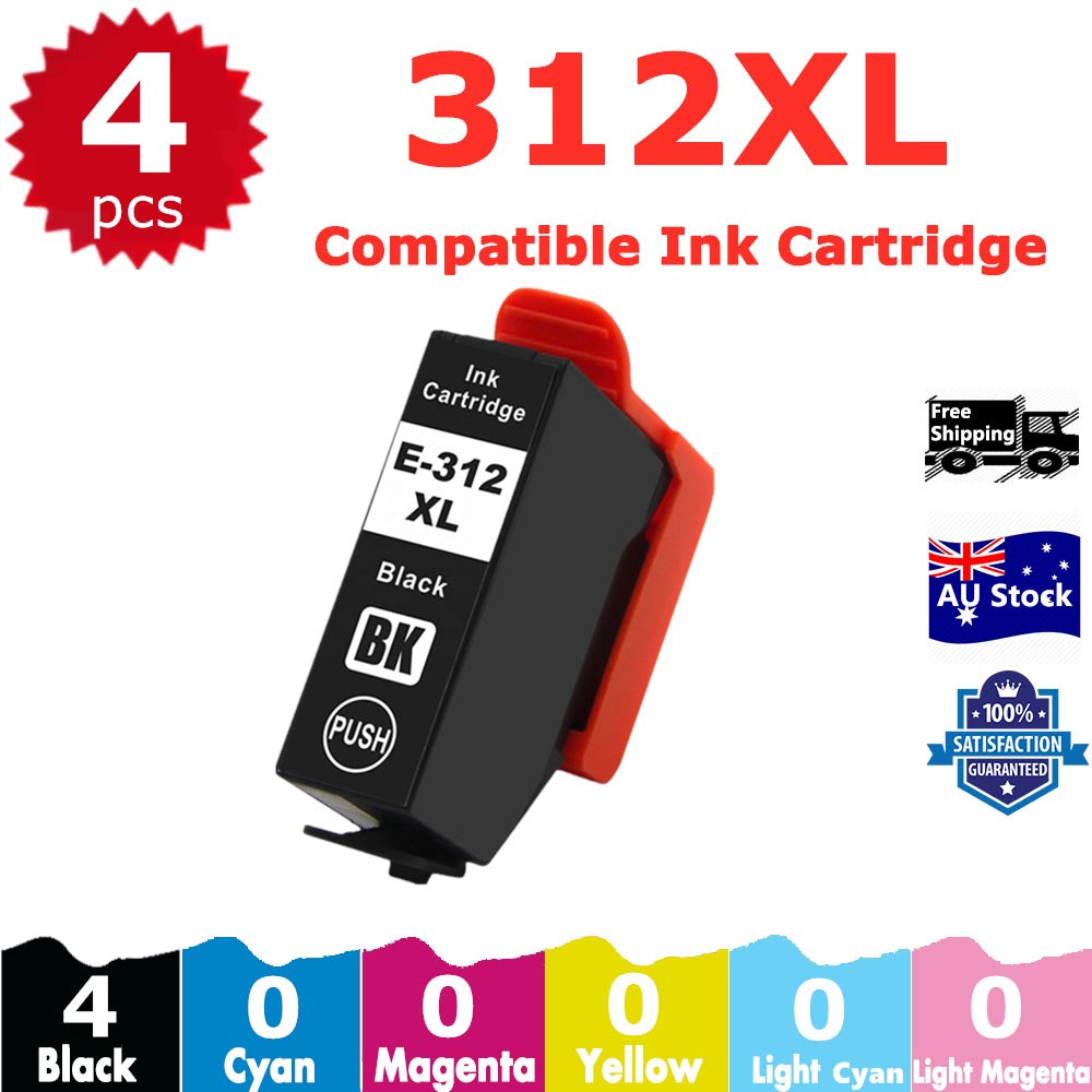 4 Pack InkSales Compatible Epson 312XL 314XL C13T183192 Black only Ink Cartridge  (4BK)