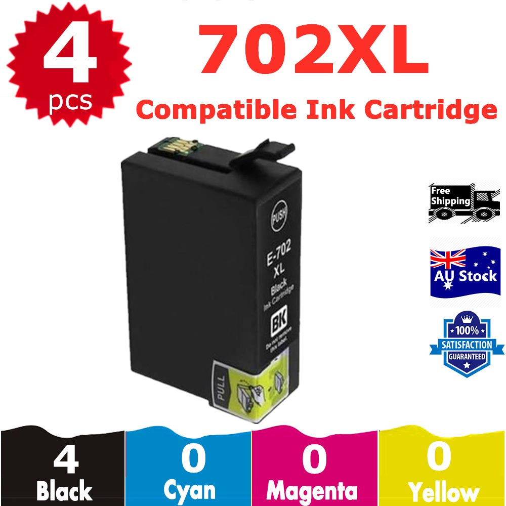 4 Pack InkSales Compatible Epson 702XL C13T345192 Black only Ink Cartridge  (4BK)