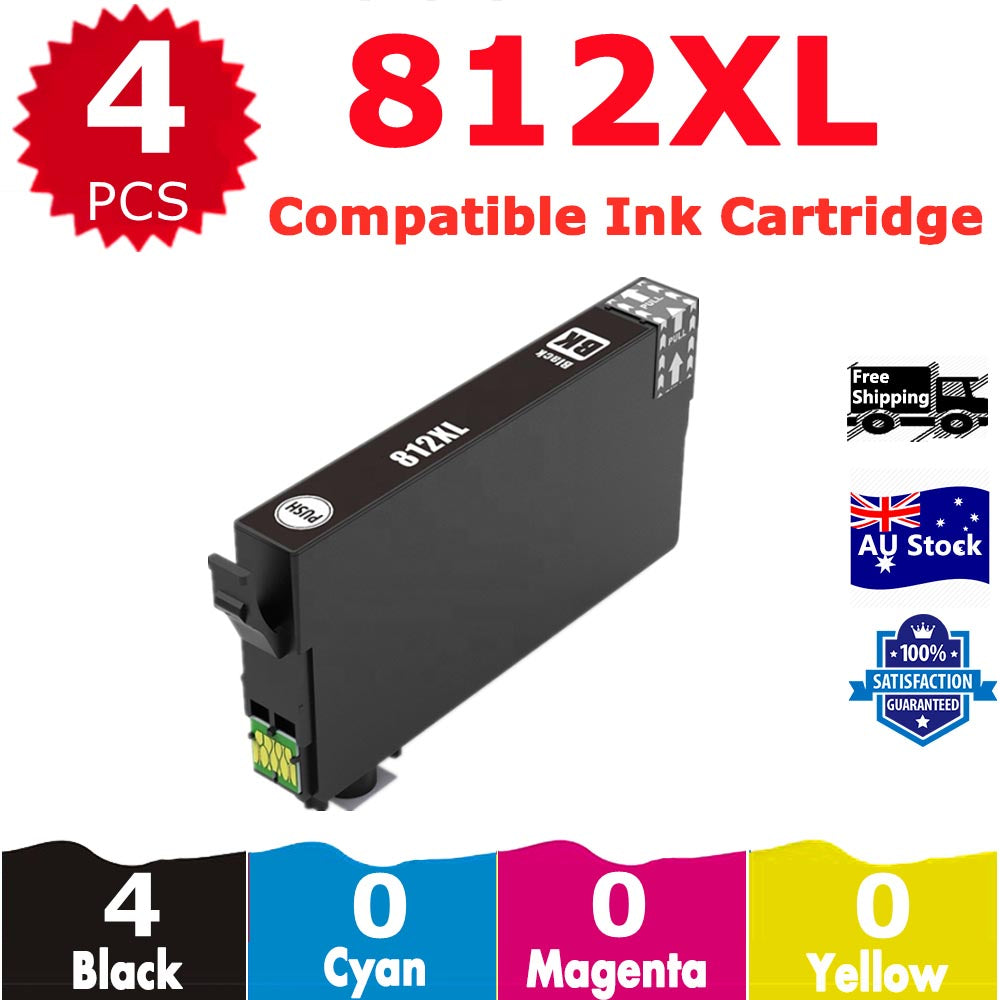 4 Pack InkSales Compatible Epson 812XL C13T05E192 Black only Ink Cartridge  (4BK)