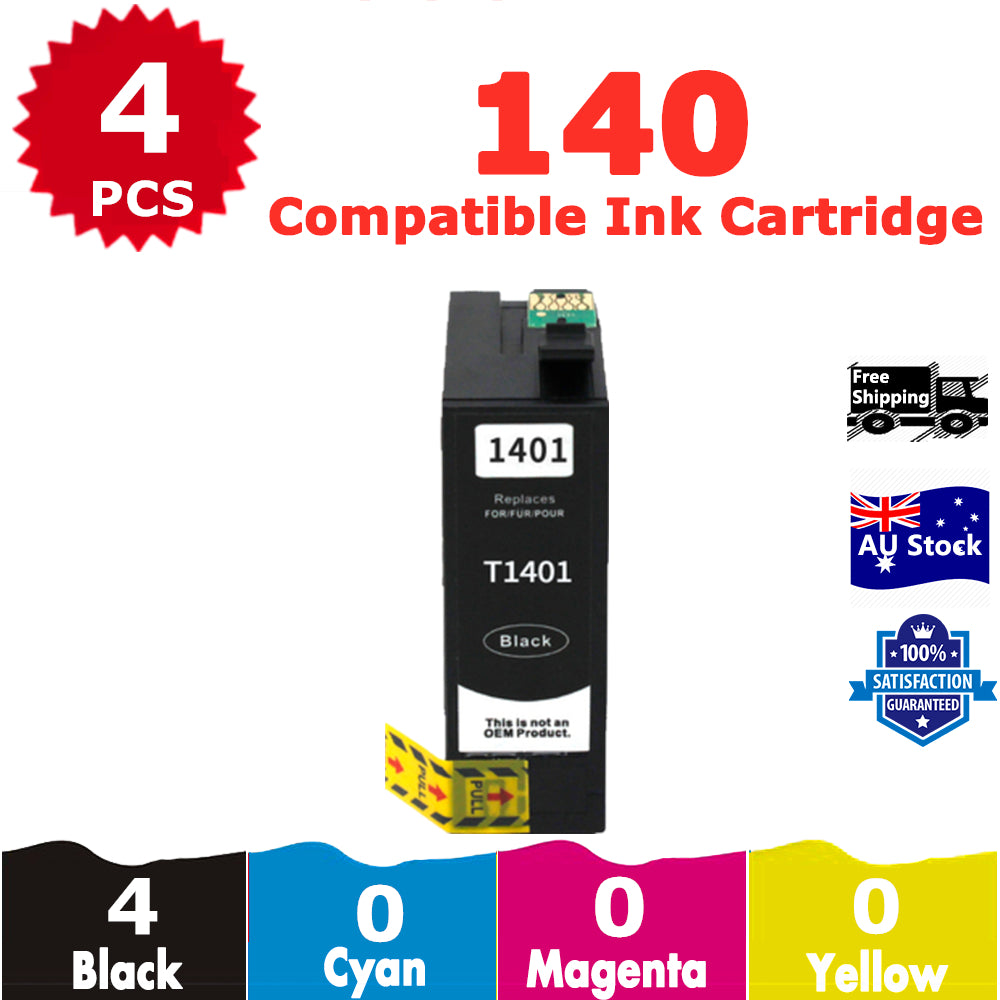 4 Pack InkSales Compatible Epson T1401 C13T140192 Black Only Ink Cartridge  (4BK)