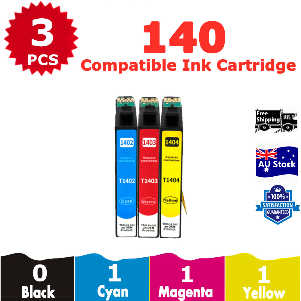 3 Pack InkSales Compatible Epson T1401 C13T140292 C13T140392 C13T140492 Cyan Magenta Yellow Only Ink Cartridge  (1C,1M,1Y)