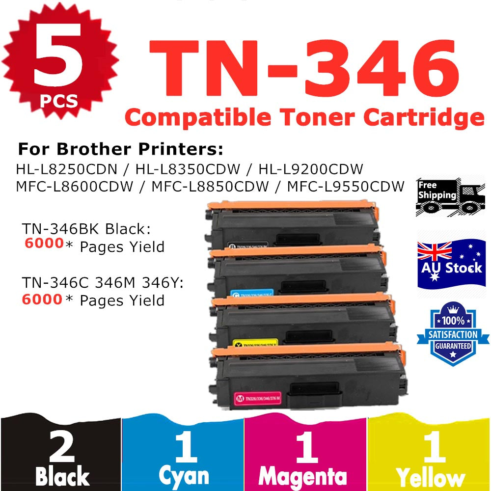 5 Pack InkSales Brother TN-346 TN-346BK TN-346C TN-346M TN-346Y Compatible Toner Cartridge   (2BK,1C,1M,1Y)