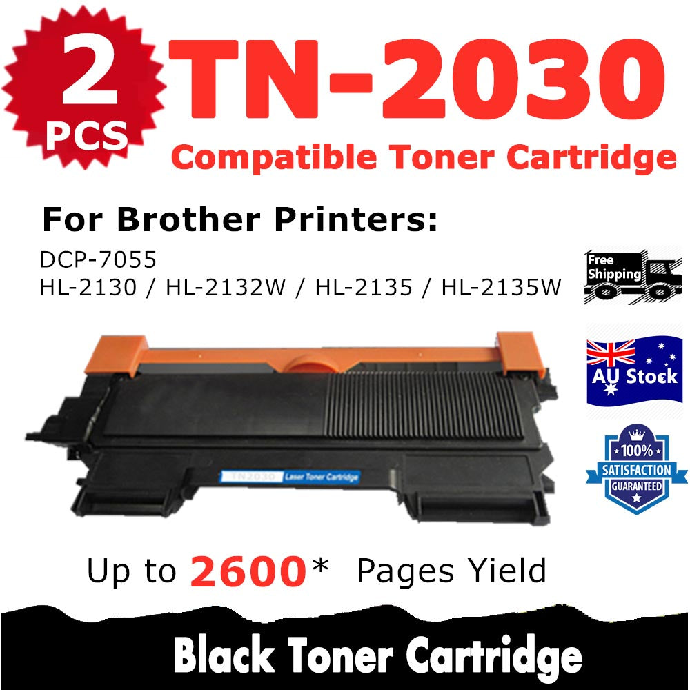 2 Pack InkSales Brother TN2030 TN-2030 Compatible Toner Cartridge  (2BK)