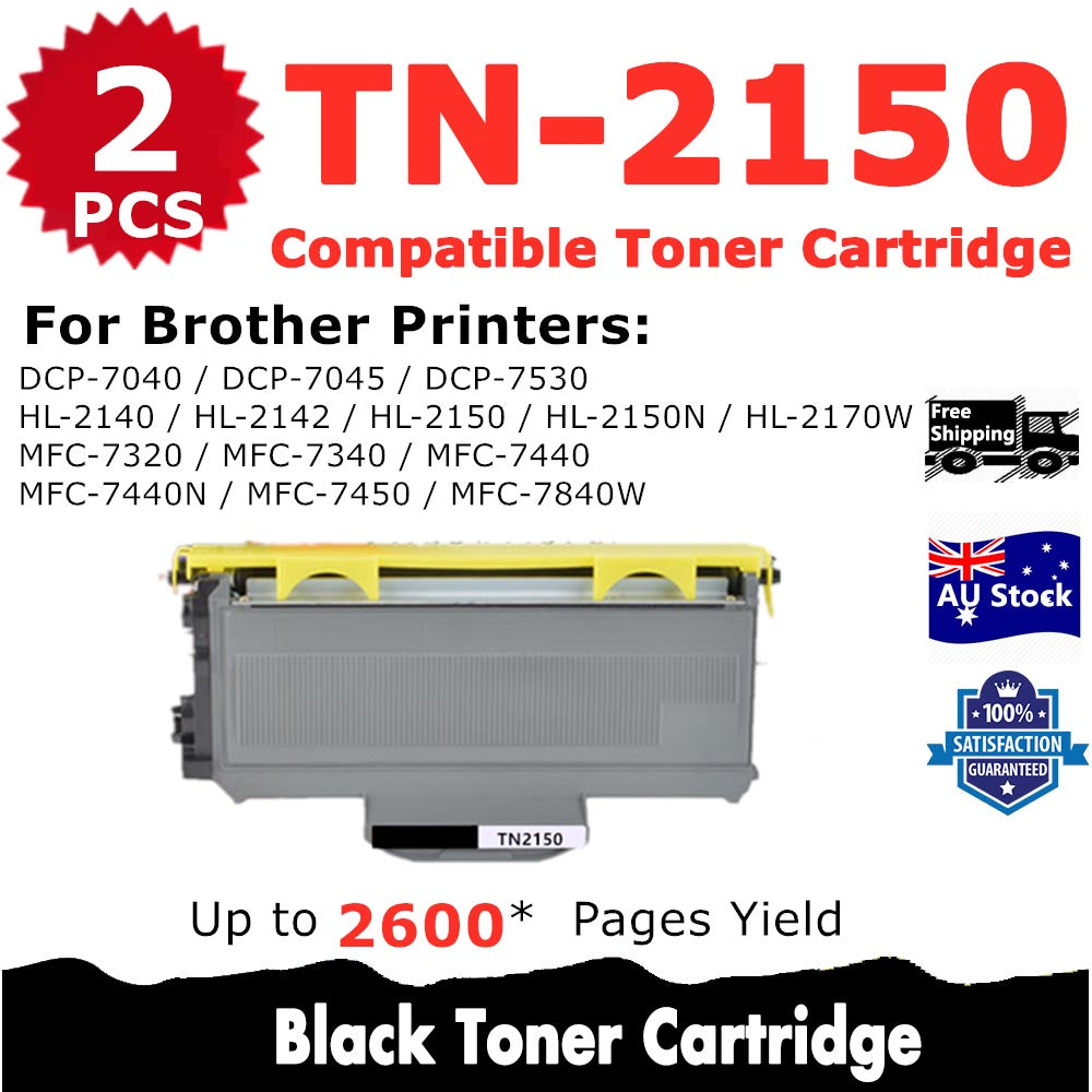 2 Pack InkSales Brother TN2150 TN-2150 Compatible Toner Cartridge  (2BK)