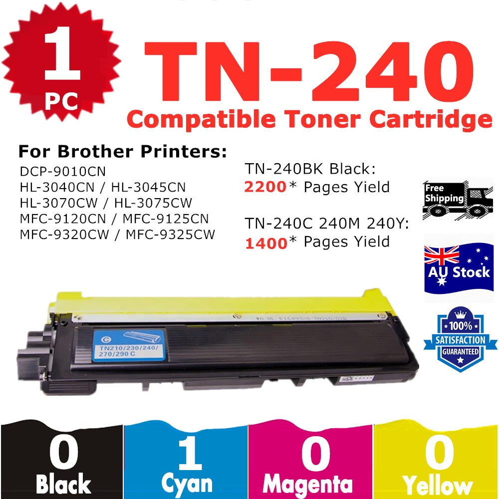 1 Pack InkSales Brother TN240 TN-240 TN-240C Cyan Only Compatible Toner Cartridge   (1C)