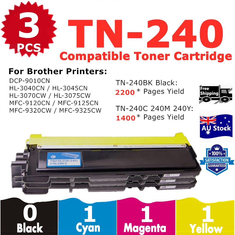 3 Pack InkSales Brother TN240 TN-240 TN-240C TN-240M TN-240Y Cyan Magenta Yellow Only Compatible Toner Cartridge   (1C,1M,1Y)