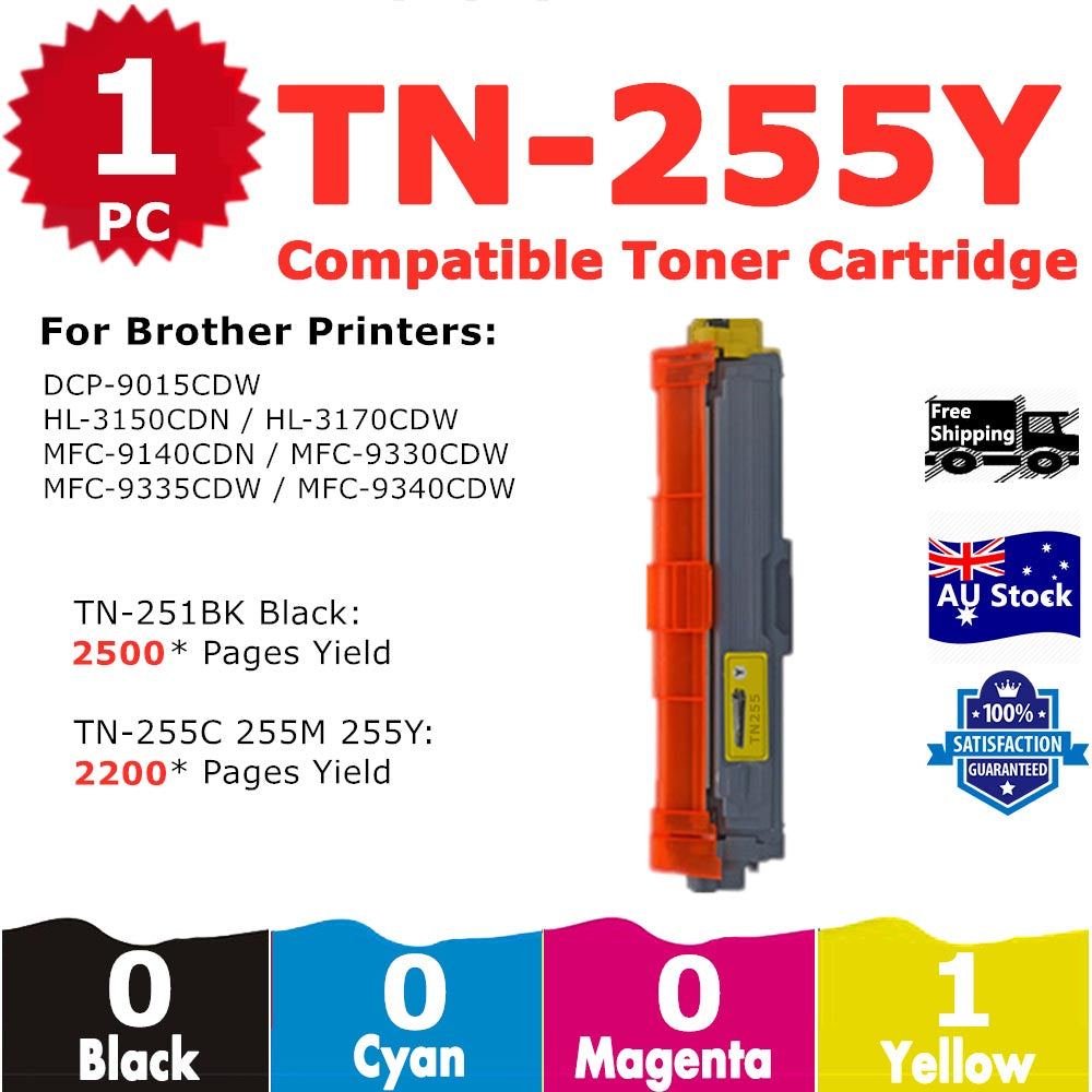 1 Pack InkSales Brother  TN-255 Yellow only Compatible Toner Cartridge  11Y)