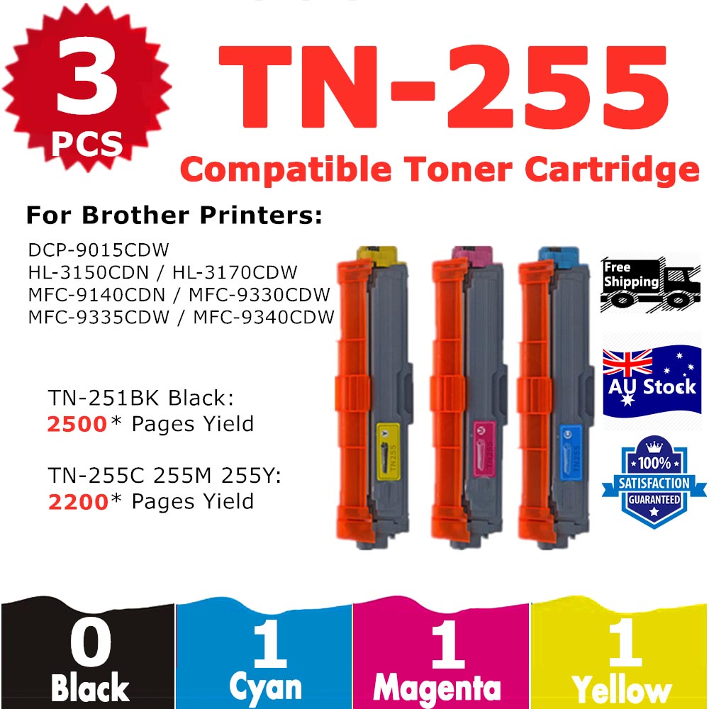 3 Pack InkSales Brother TN251 TN255 TN-251 TN-255 Compatible Toner Cartridge  (1C,1M,1Y)