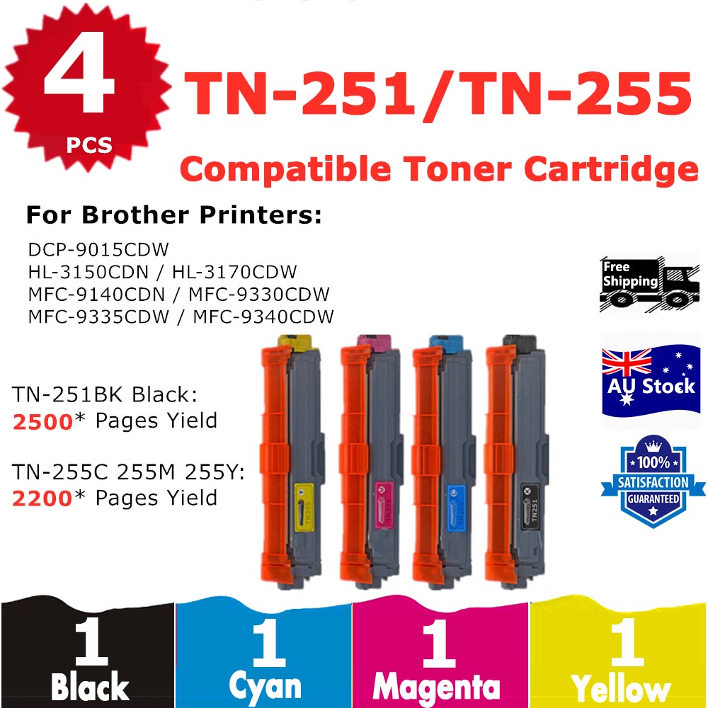 4 Pack InkSales Brother TN251 TN255 TN-251 TN-255 Compatible Toner Cartridge  (1BK,1C,1M,1Y)