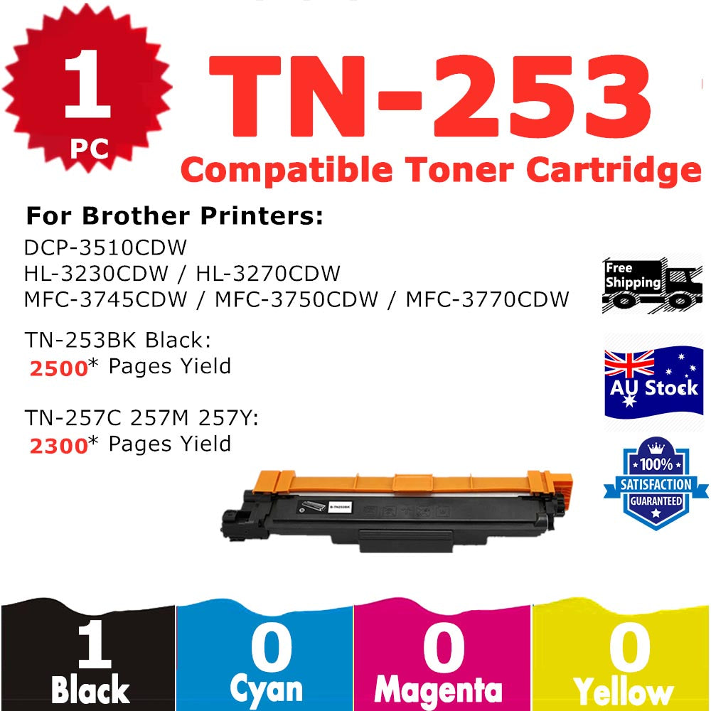 1 Pack InkSales Brother TN253 TN257 TN-253 TN-257 TN-253BK Black only Compatible Toner Cartridge   (1BK)