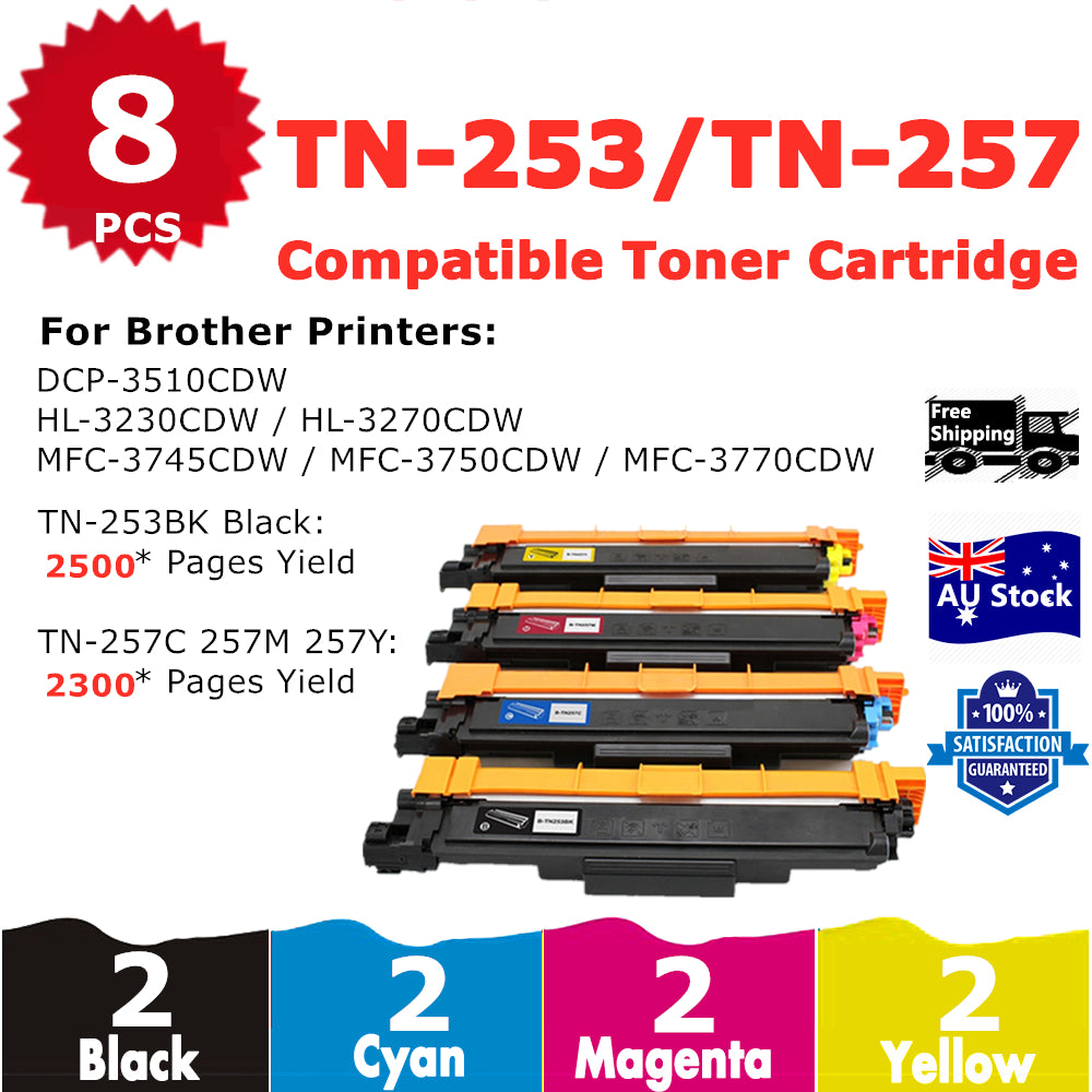 8 Pack InkSales Brother TN253 TN257 TN-253 TN-257 TN-253BK TN-257C TN-257M TN-257Y Compatible Toner Cartridge   (2BK,2C,2M,2Y)