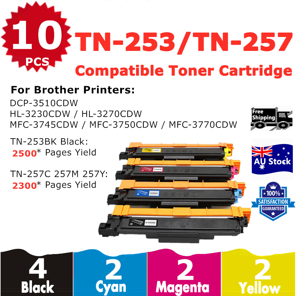 10 Pack InkSales Brother TN253 TN257 TN-253 TN-257 TN-253BK TN-257C TN-257M TN-257Y Compatible Toner Cartridge   (4BK,2C,2M,2Y)