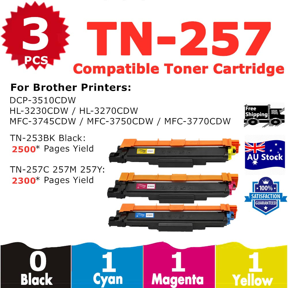 3 Pack InkSales Brother TN253 TN257 TN-253 TN-257  TN-257C TN-257M TN-257Y Compatible Toner Cartridge   (1C,1M,1Y)