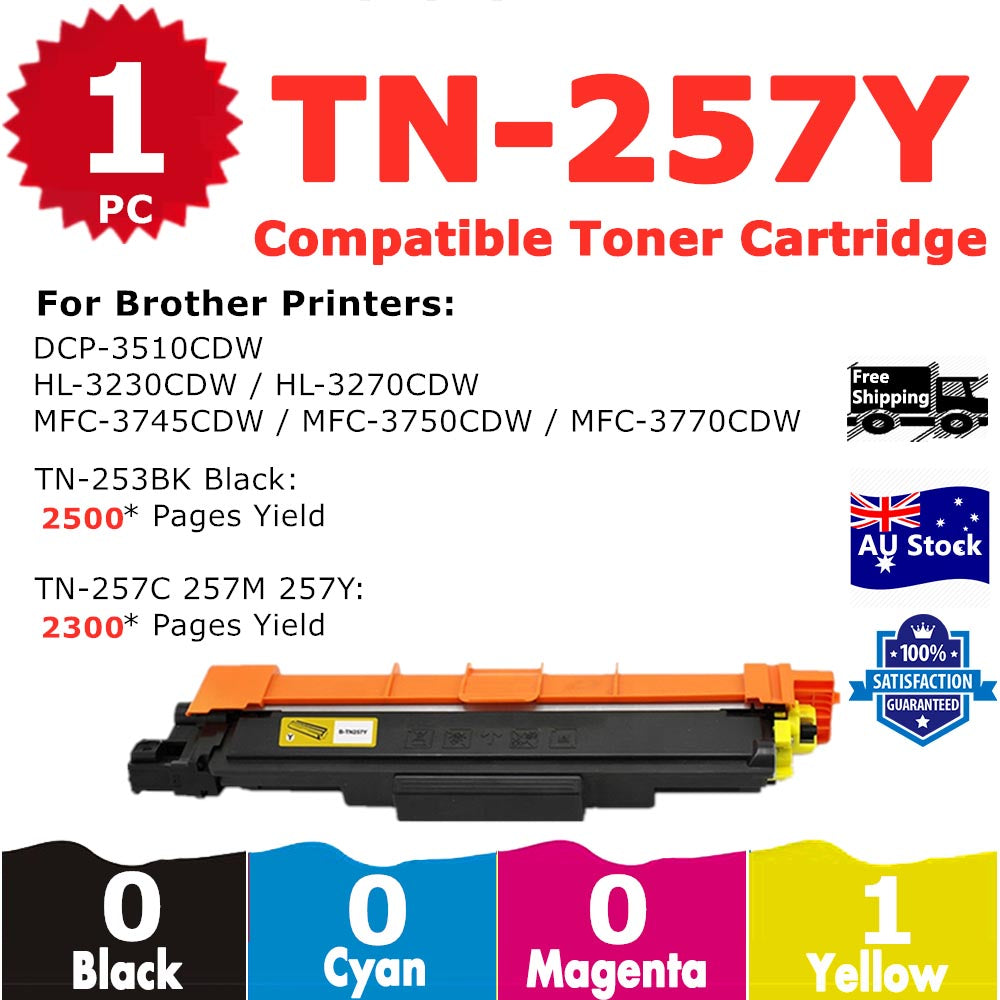 1 Pack InkSales Brother TN253 TN257 TN-253 TN-257 TN-257Y Yellow only Compatible Toner Cartridge   (1Y)