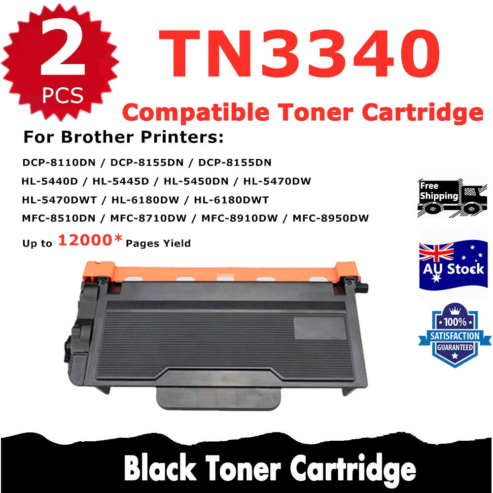 2 Pack InkSales Brother TN3340 TN-3340 Compatible Toner Cartridge  (2BK)