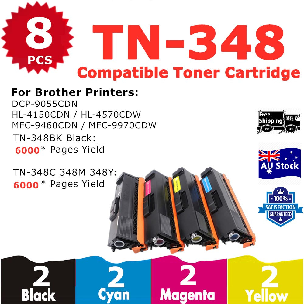 8 Pack InkSales Brother TN348 TN348BK TN348C TN348M TN348Y Compatible Toner Cartridge   (2BK,2C,2M,2Y)