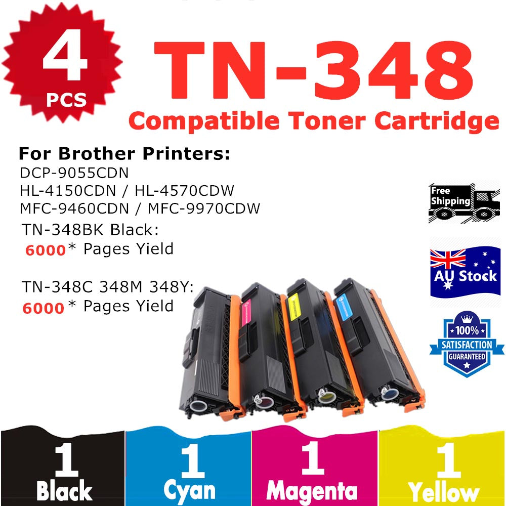 4 Pack InkSales Brother TN348 TN348BK TN348C TN348M TN348Y Compatible Toner Cartridge   (1BK,1C,1M,1Y)