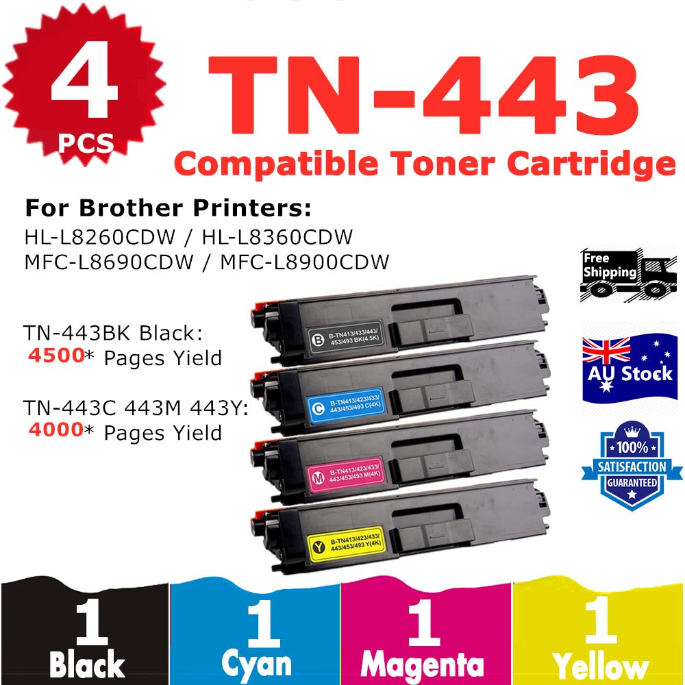 4 Pack InkSales Brother TN443 TN-443 TN-443BK TN-443C TN-443M TN-443Y Compatible Toner Cartridge   (1BK,1C,1M,1Y)