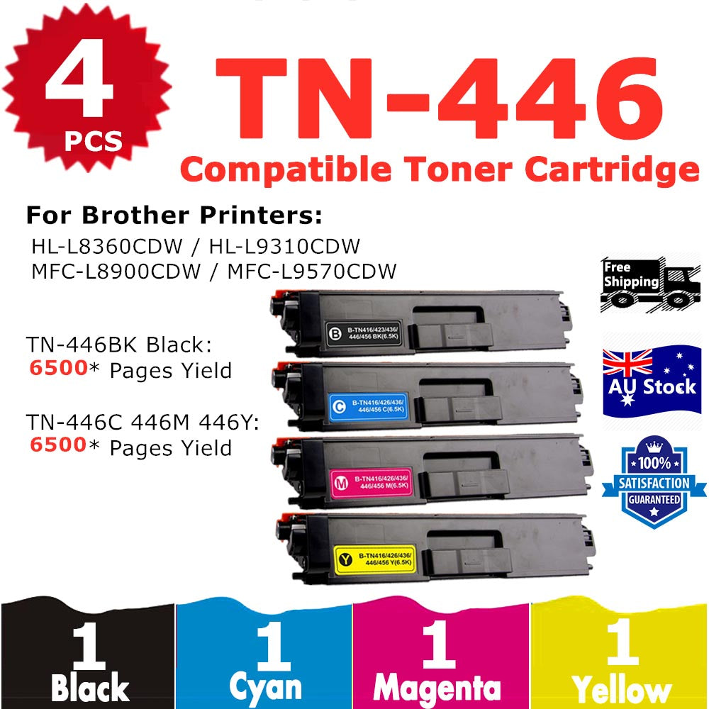 4 Pack InkSales Brother TN446 TN-446BK TN-446C TN-446M TN-446Y Compatible Toner Cartridge   (1BK,1C,1M,1Y)